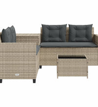 Gartensofa in L-Form mit Tisch und Kissen Hellgrau Poly Rattan