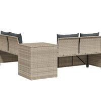 Gartensofa in L-Form mit Tisch und Kissen Hellgrau Poly Rattan