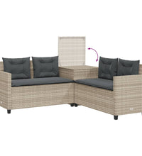 Gartensofa in L-Form mit Tisch und Kissen Hellgrau Poly Rattan