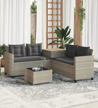 Gartensofa in L-Form mit Tisch und Kissen Hellgrau Poly Rattan