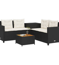 Gartensofa in L-Form mit Tisch und Kissen Schwarz Poly Rattan