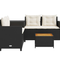 Gartensofa in L-Form mit Tisch und Kissen Schwarz Poly Rattan