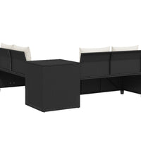 Gartensofa in L-Form mit Tisch und Kissen Schwarz Poly Rattan