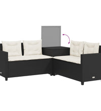 Gartensofa in L-Form mit Tisch und Kissen Schwarz Poly Rattan