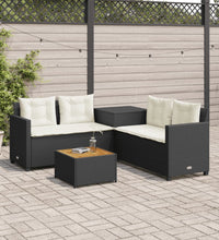 Gartensofa in L-Form mit Tisch und Kissen Schwarz Poly Rattan