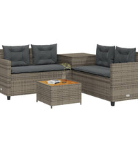 Gartensofa in L-Form mit Tisch und Kissen Grau Poly Rattan