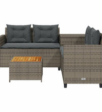Gartensofa in L-Form mit Tisch und Kissen Grau Poly Rattan