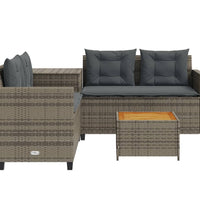 Gartensofa in L-Form mit Tisch und Kissen Grau Poly Rattan