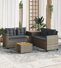 Gartensofa in L-Form mit Tisch und Kissen Grau Poly Rattan