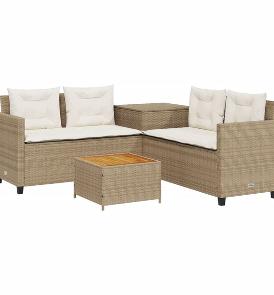 Gartensofa in L-Form mit Tisch und Kissen Beige Poly Rattan
