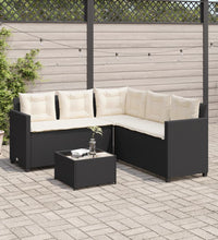 Gartensofa in L-Form mit Tisch und Kissen Schwarz Poly Rattan
