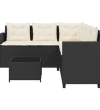 Gartensofa in L-Form mit Tisch und Kissen Schwarz Poly Rattan