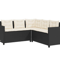 Gartensofa in L-Form mit Tisch und Kissen Schwarz Poly Rattan
