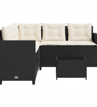 Gartensofa in L-Form mit Tisch und Kissen Schwarz Poly Rattan
