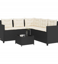 Gartensofa in L-Form mit Tisch und Kissen Schwarz Poly Rattan