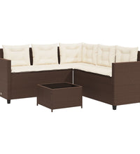 Gartensofa in L-Form mit Tisch und Kissen Braun Poly Rattan
