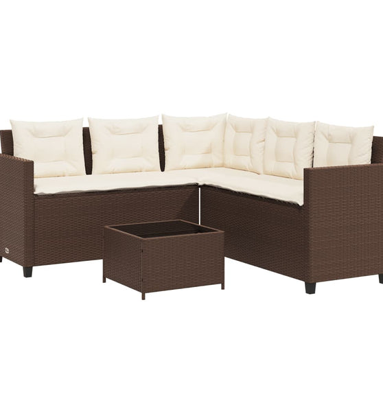 Gartensofa in L-Form mit Tisch und Kissen Braun Poly Rattan