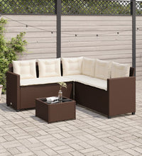 Gartensofa in L-Form mit Tisch und Kissen Braun Poly Rattan