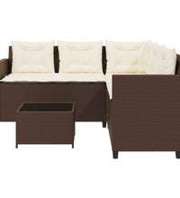 Gartensofa in L-Form mit Tisch und Kissen Braun Poly Rattan