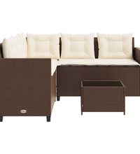 Gartensofa in L-Form mit Tisch und Kissen Braun Poly Rattan