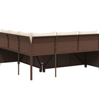 Gartensofa in L-Form mit Tisch und Kissen Braun Poly Rattan