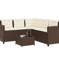 Gartensofa in L-Form mit Tisch und Kissen Braun Poly Rattan