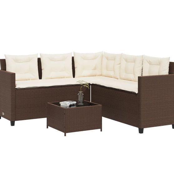 Gartensofa in L-Form mit Tisch und Kissen Braun Poly Rattan