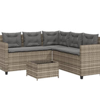 Gartensofa in L-Form mit Tisch und Kissen Grau Poly Rattan