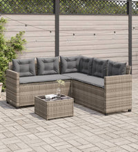 Gartensofa in L-Form mit Tisch und Kissen Grau Poly Rattan