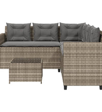 Gartensofa in L-Form mit Tisch und Kissen Grau Poly Rattan
