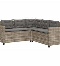 Gartensofa in L-Form mit Tisch und Kissen Grau Poly Rattan