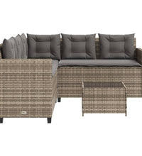 Gartensofa in L-Form mit Tisch und Kissen Grau Poly Rattan