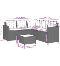 Gartensofa in L-Form mit Tisch und Kissen Grau Poly Rattan