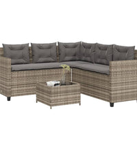 Gartensofa in L-Form mit Tisch und Kissen Grau Poly Rattan