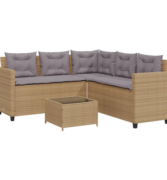 Gartensofa in L-Form mit Tisch und Kissen Beige Poly Rattan