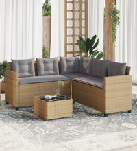 Gartensofa in L-Form mit Tisch und Kissen Beige Poly Rattan