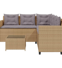Gartensofa in L-Form mit Tisch und Kissen Beige Poly Rattan