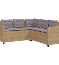 Gartensofa in L-Form mit Tisch und Kissen Beige Poly Rattan