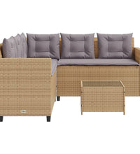 Gartensofa in L-Form mit Tisch und Kissen Beige Poly Rattan