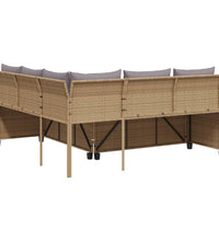 Gartensofa in L-Form mit Tisch und Kissen Beige Poly Rattan