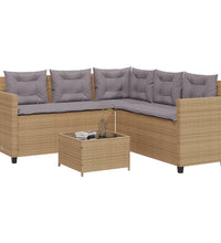 Gartensofa in L-Form mit Tisch und Kissen Beige Poly Rattan