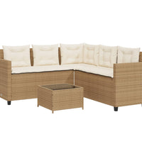 Gartensofa in L-Form mit Tisch und Kissen Beige Poly Rattan