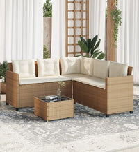 Gartensofa in L-Form mit Tisch und Kissen Beige Poly Rattan