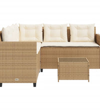 Gartensofa in L-Form mit Tisch und Kissen Beige Poly Rattan