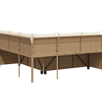 Gartensofa in L-Form mit Tisch und Kissen Beige Poly Rattan