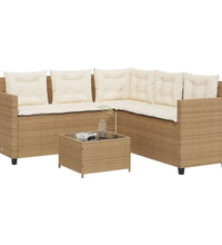 Gartensofa in L-Form mit Tisch und Kissen Beige Poly Rattan