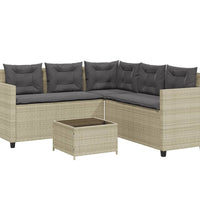 Gartensofa in L-Form mit Tisch und Kissen Hellgrau Poly Rattan