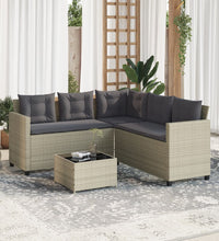 Gartensofa in L-Form mit Tisch und Kissen Hellgrau Poly Rattan