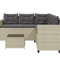 Gartensofa in L-Form mit Tisch und Kissen Hellgrau Poly Rattan