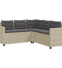 Gartensofa in L-Form mit Tisch und Kissen Hellgrau Poly Rattan